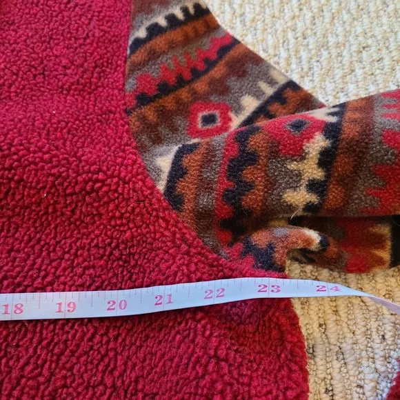 Rare SuzKnits Womens Aztec Fleece Jacket Large Red Merino Wool Southwestern