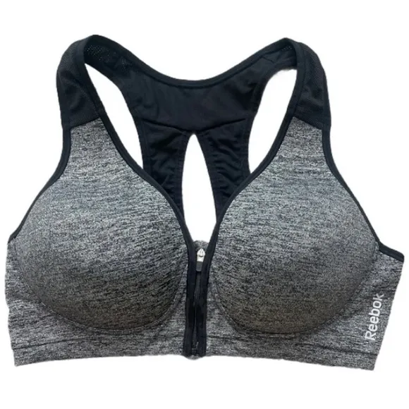 Reebok Zipper Front Padded Gray Sports Bra