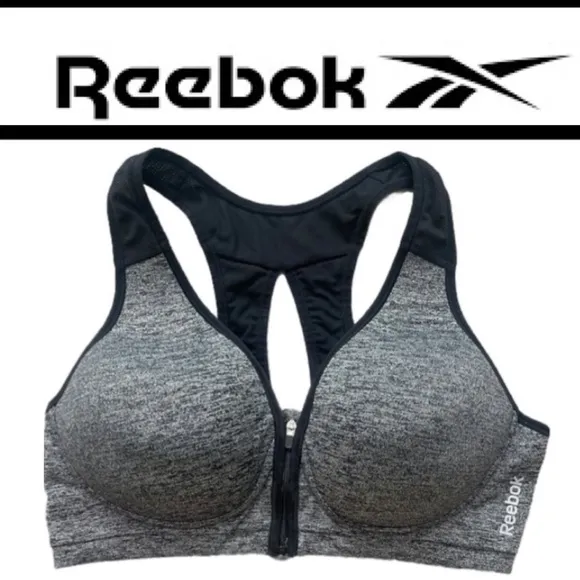 Reebok Zipper Front Padded Gray Sports Bra