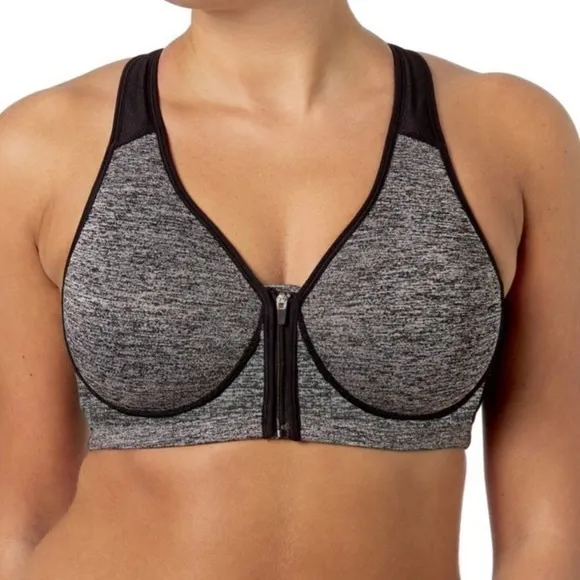 Reebok Zipper Front Padded Gray Sports Bra