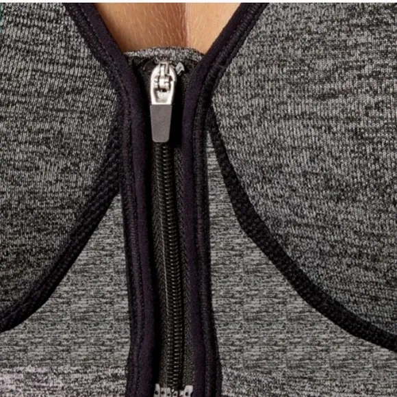 Reebok Zipper Front Padded Gray Sports Bra