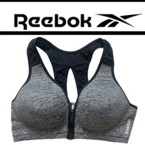 Reebok Zipper Front Padded Gray Sports Bra