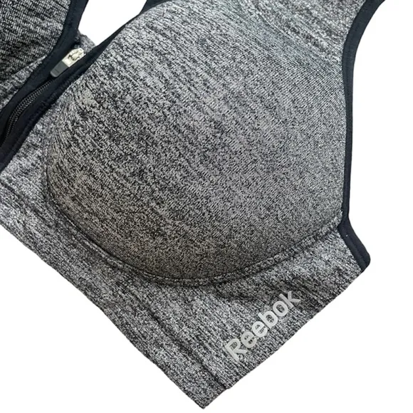 Reebok Zipper Front Padded Gray Sports Bra