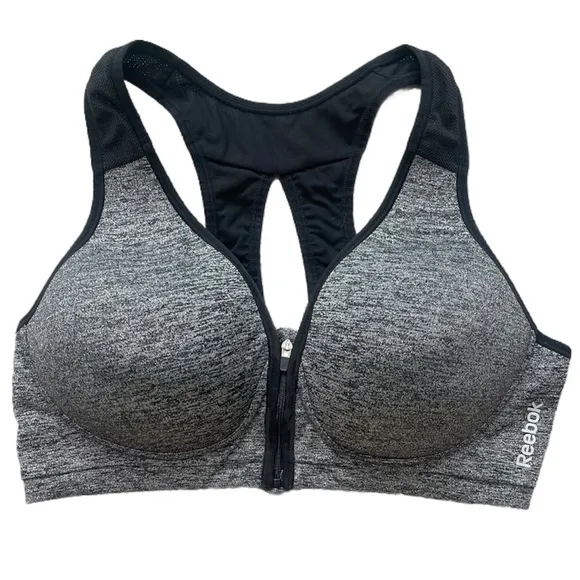 Reebok Zipper Front Padded Gray Sports Bra