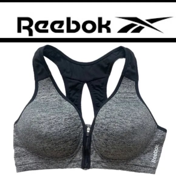 Reebok Zipper Front Padded Gray Sports Bra