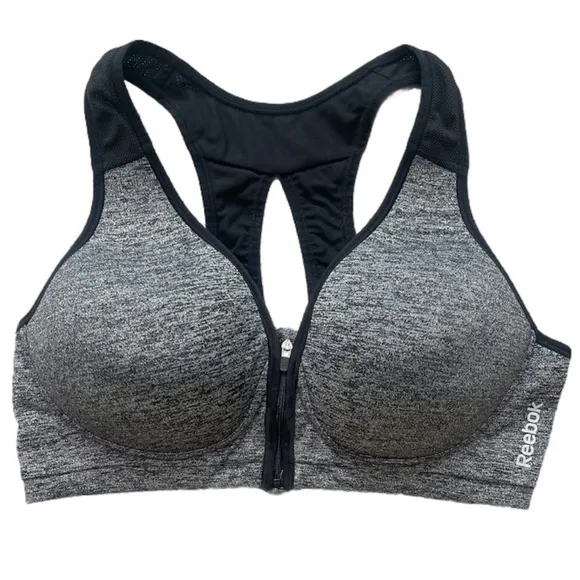 Reebok Zipper Front Padded Gray Sports Bra