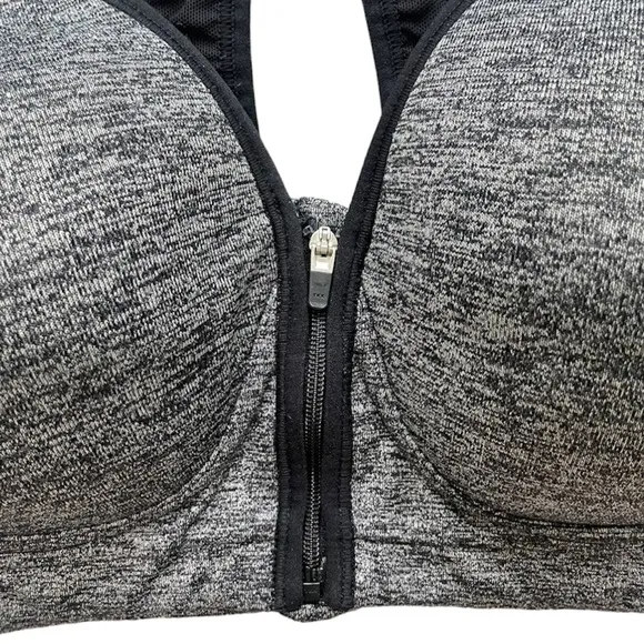 Reebok Zipper Front Padded Gray Sports Bra