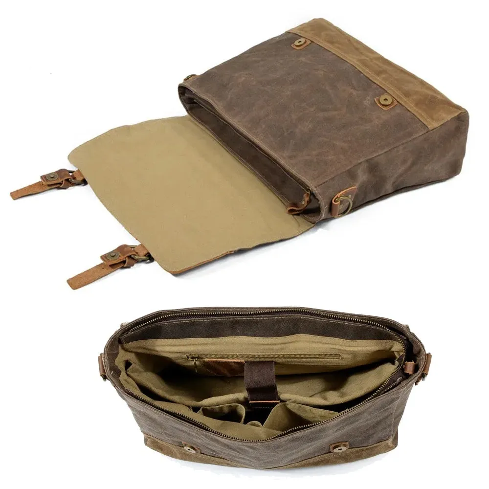Retro Waterproof Oil Wax Canvas & Leather Briefcase