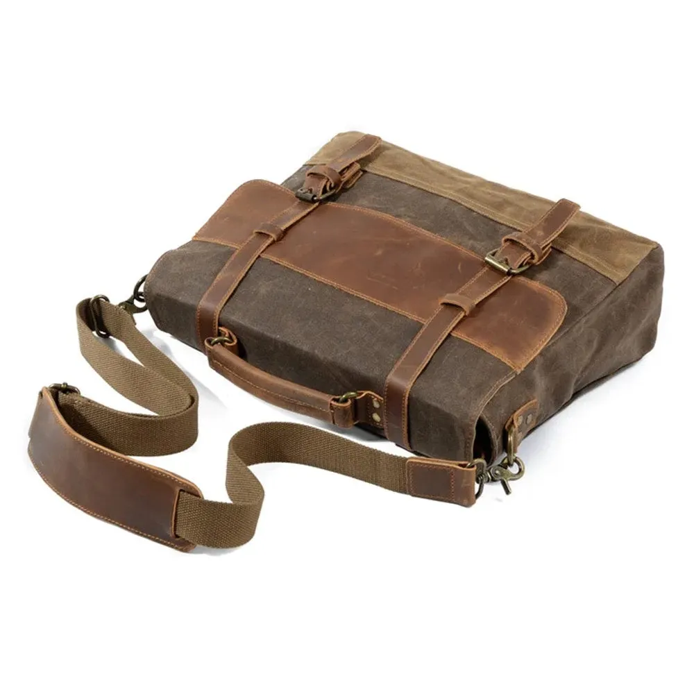 Retro Waterproof Oil Wax Canvas & Leather Briefcase