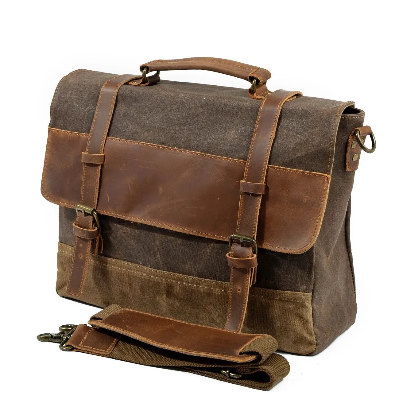 Retro Waterproof Oil Wax Canvas & Leather Briefcase