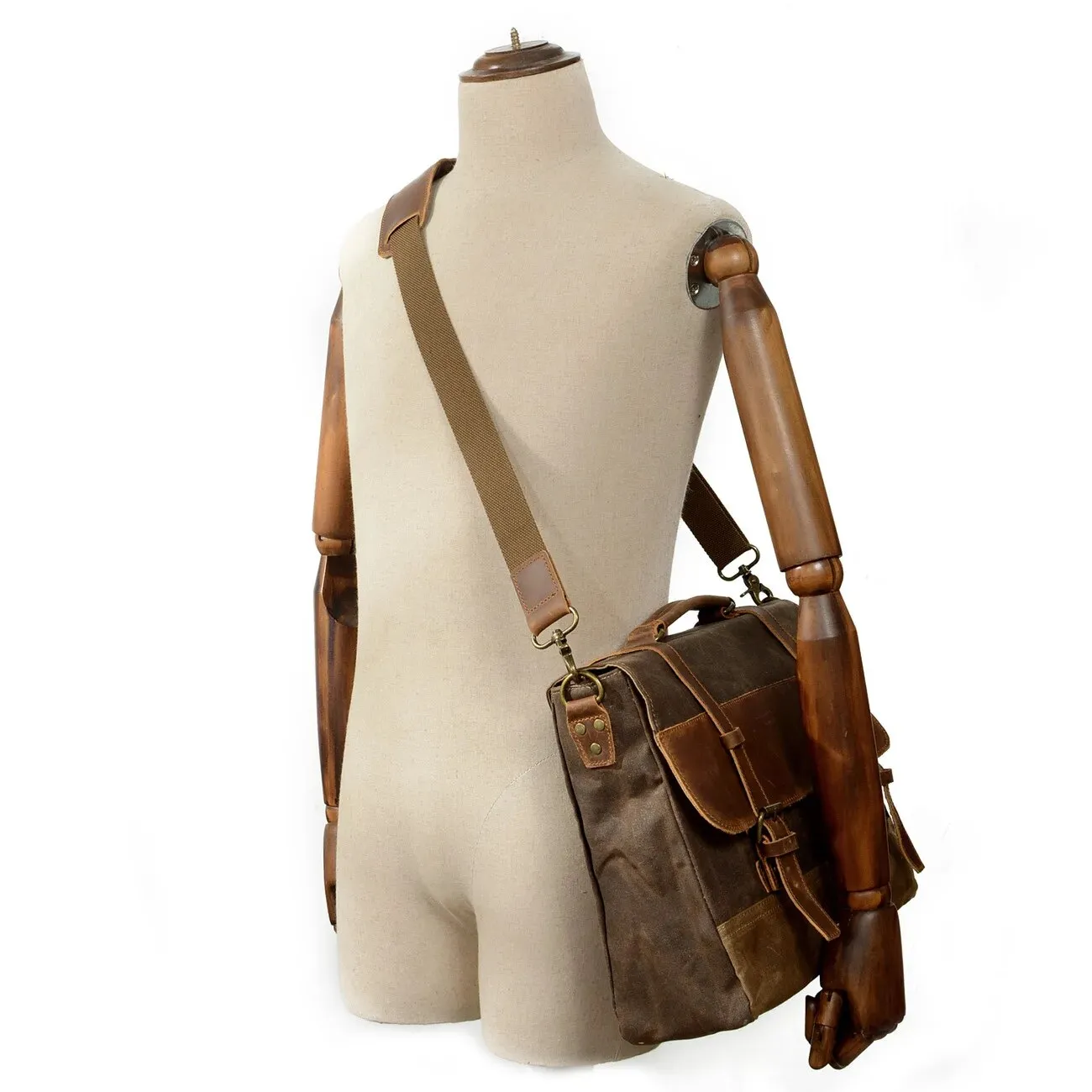 Retro Waterproof Oil Wax Canvas & Leather Briefcase