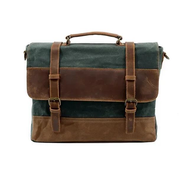 Retro Waterproof Oil Wax Canvas & Leather Briefcase