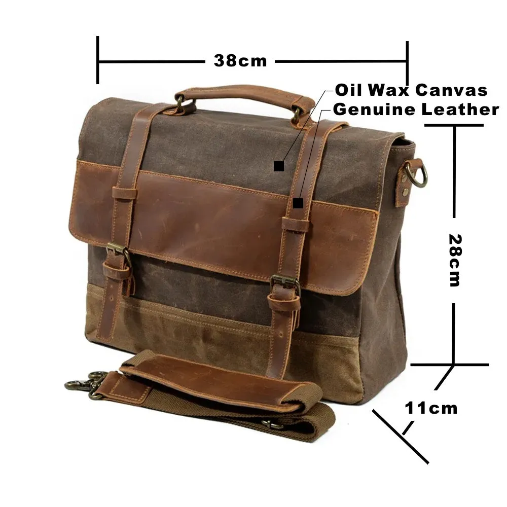 Retro Waterproof Oil Wax Canvas & Leather Briefcase