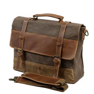 Retro Waterproof Oil Wax Canvas & Leather Briefcase