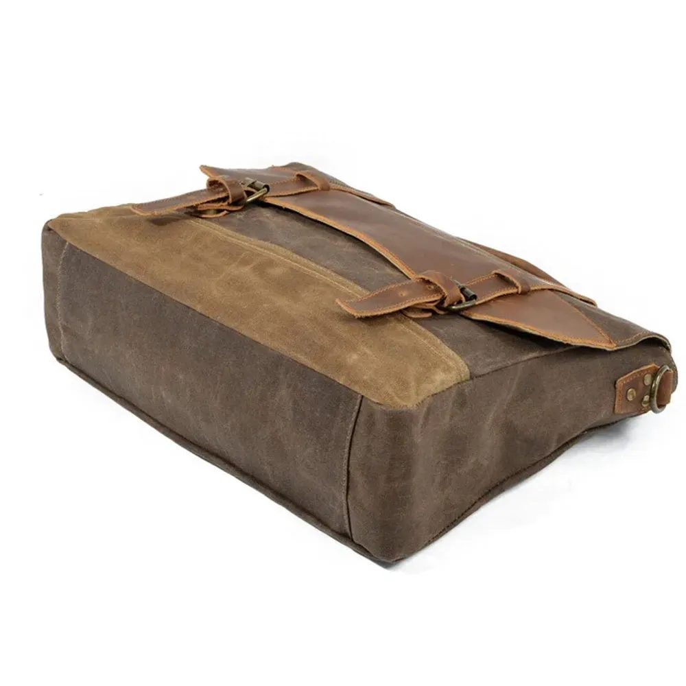 Retro Waterproof Oil Wax Canvas & Leather Briefcase