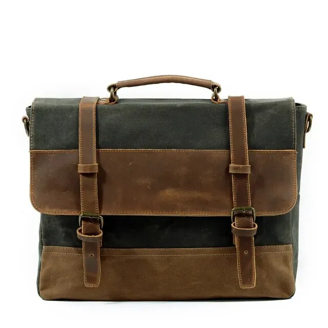 Retro Waterproof Oil Wax Canvas & Leather Briefcase