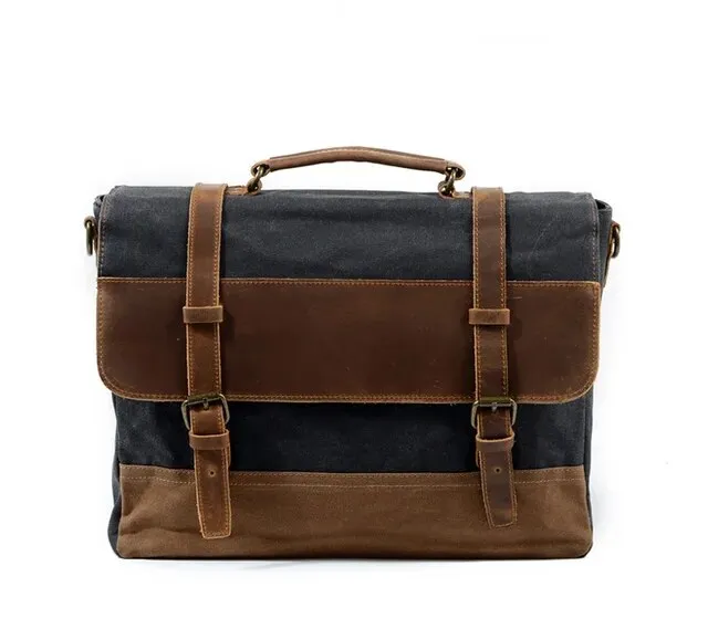 Retro Waterproof Oil Wax Canvas & Leather Briefcase