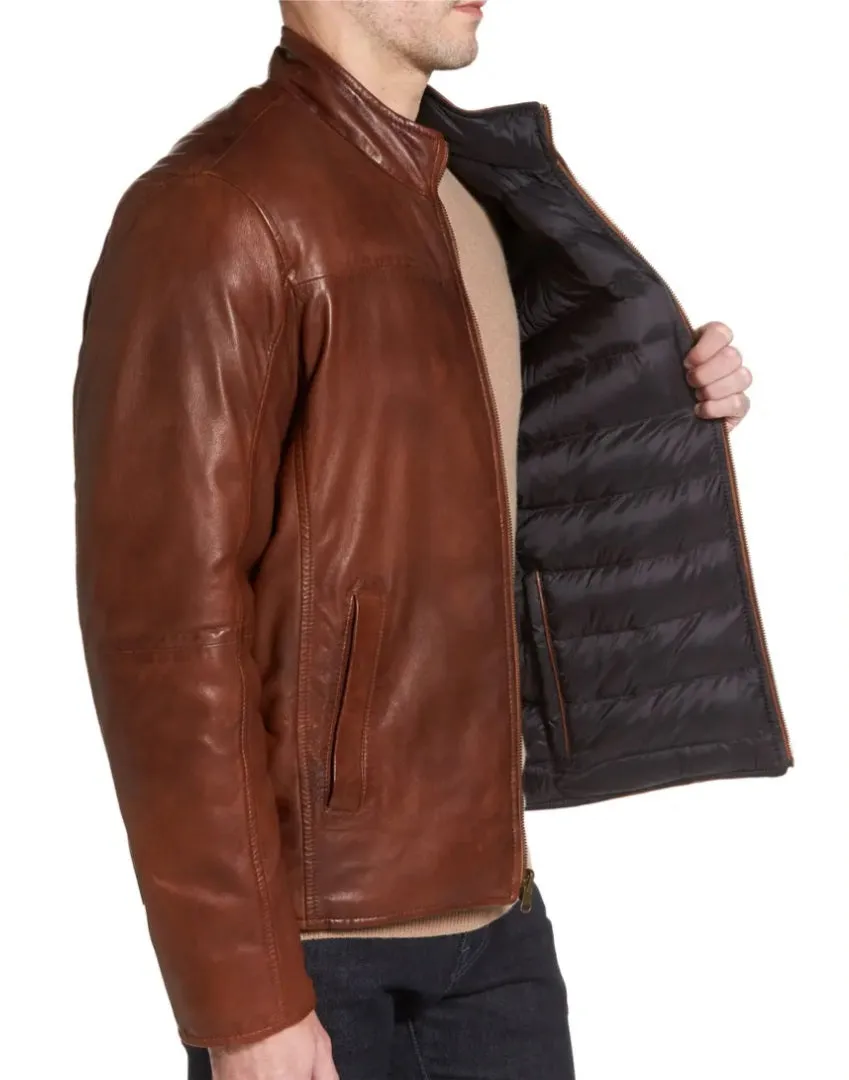 Reversible Washed Leather Jacket to Puffer Jacket