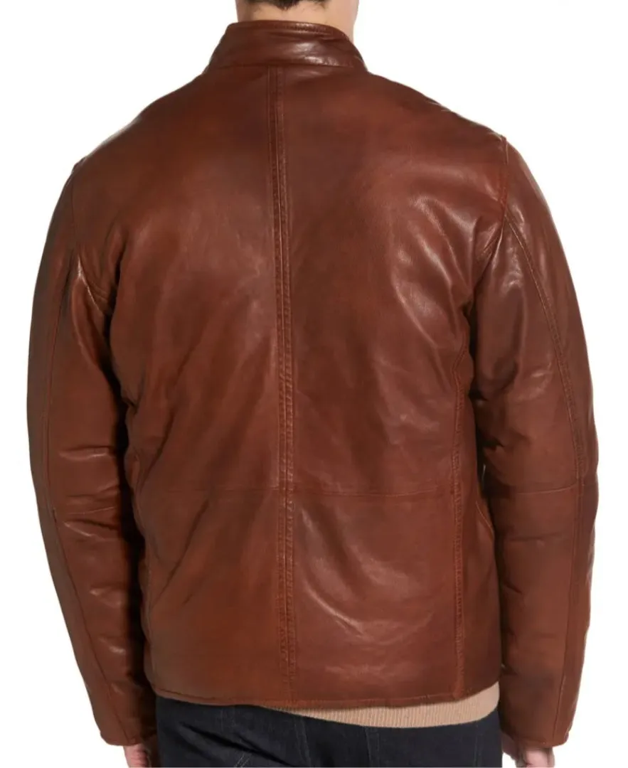 Reversible Washed Leather Jacket to Puffer Jacket