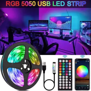 RGB 5050 LED Strip Light with Remote & App Control - USB-Powered
