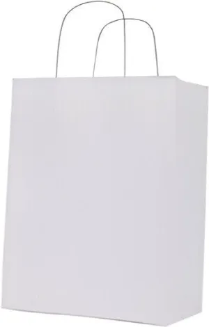 RiteEarth - 8" x 4.5" x 10" White Paper Twist Handle Bag, 250/Cs , 42Cs/Sk - PT08410W
