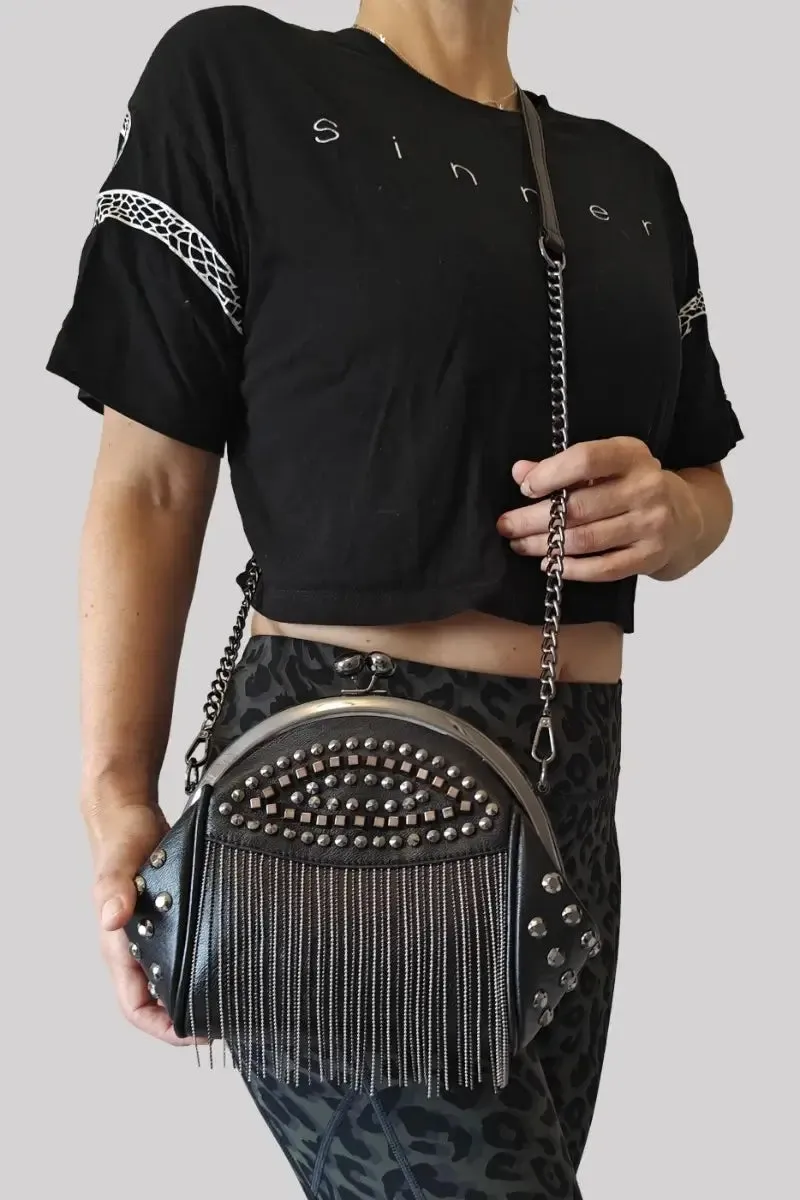 Ro Rox Tassel Shell Bag with Studs & Chain Strap - Gothic