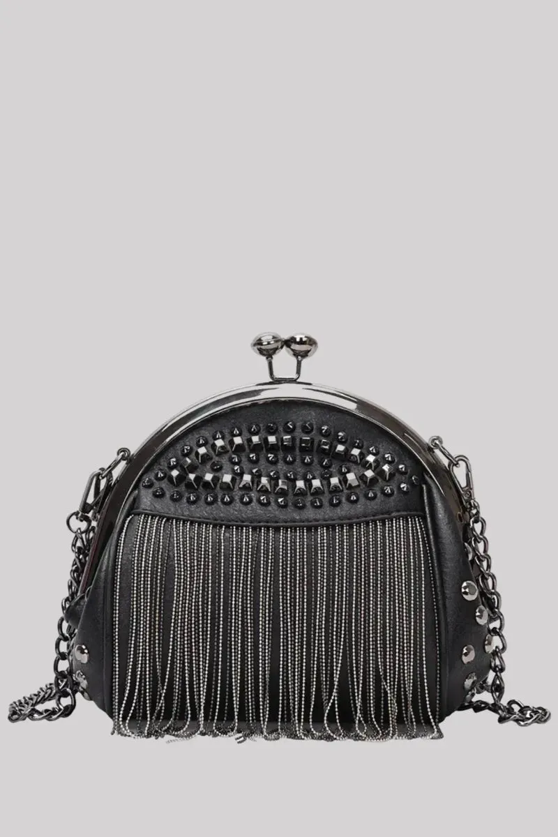 Ro Rox Tassel Shell Bag with Studs & Chain Strap - Gothic
