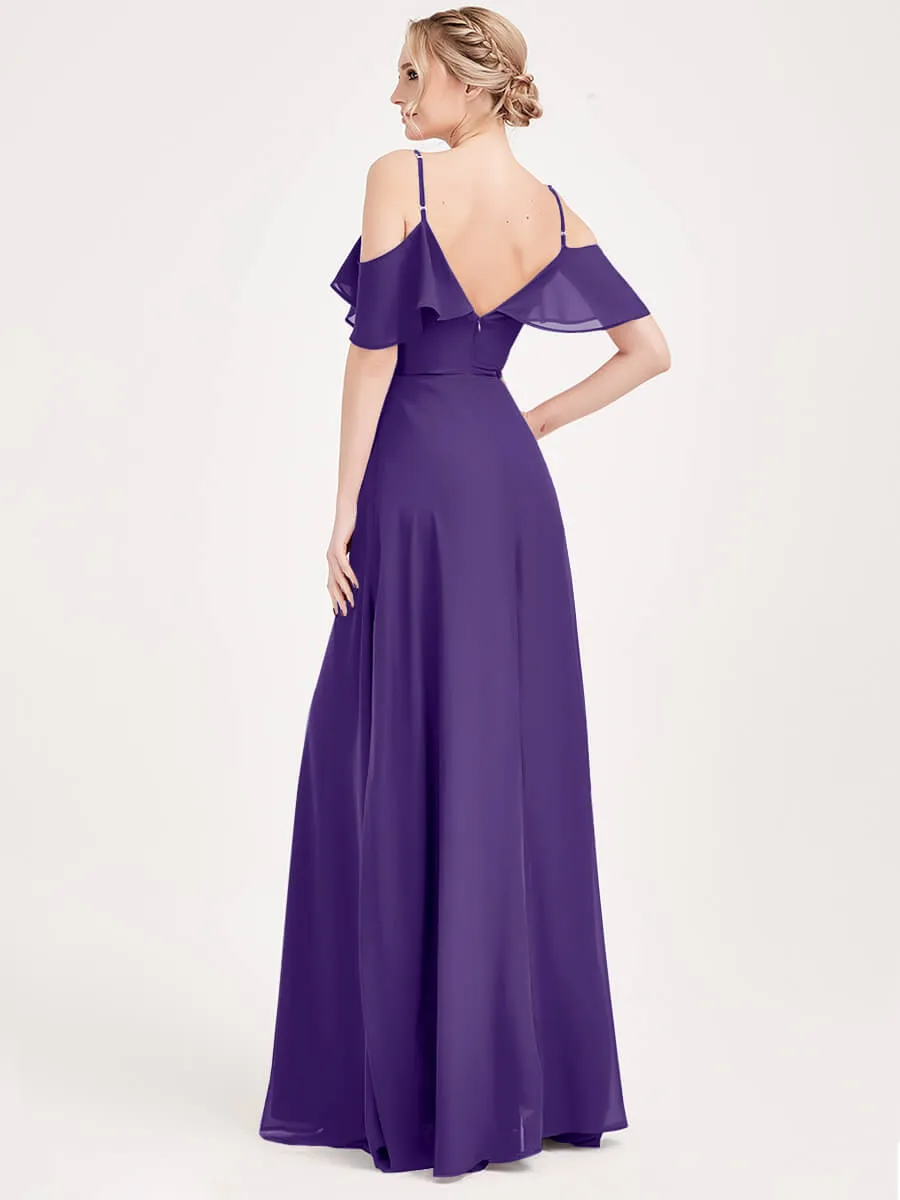 Royal Purple Chiffon Convertible Bridesmaid Dress with Sleeve