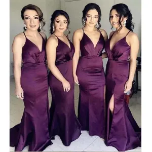Roycebridal Cheap Purple Long Bridesmaid Dresses Mermaid Spaghetti Straps