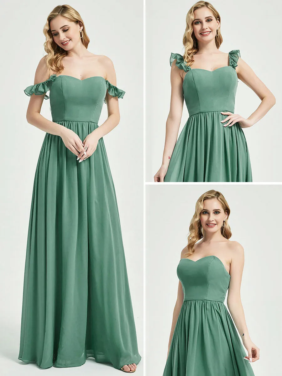 Sage Green 3 In 1 Convertible Chiffon Floor Length Bridesmaid Dress