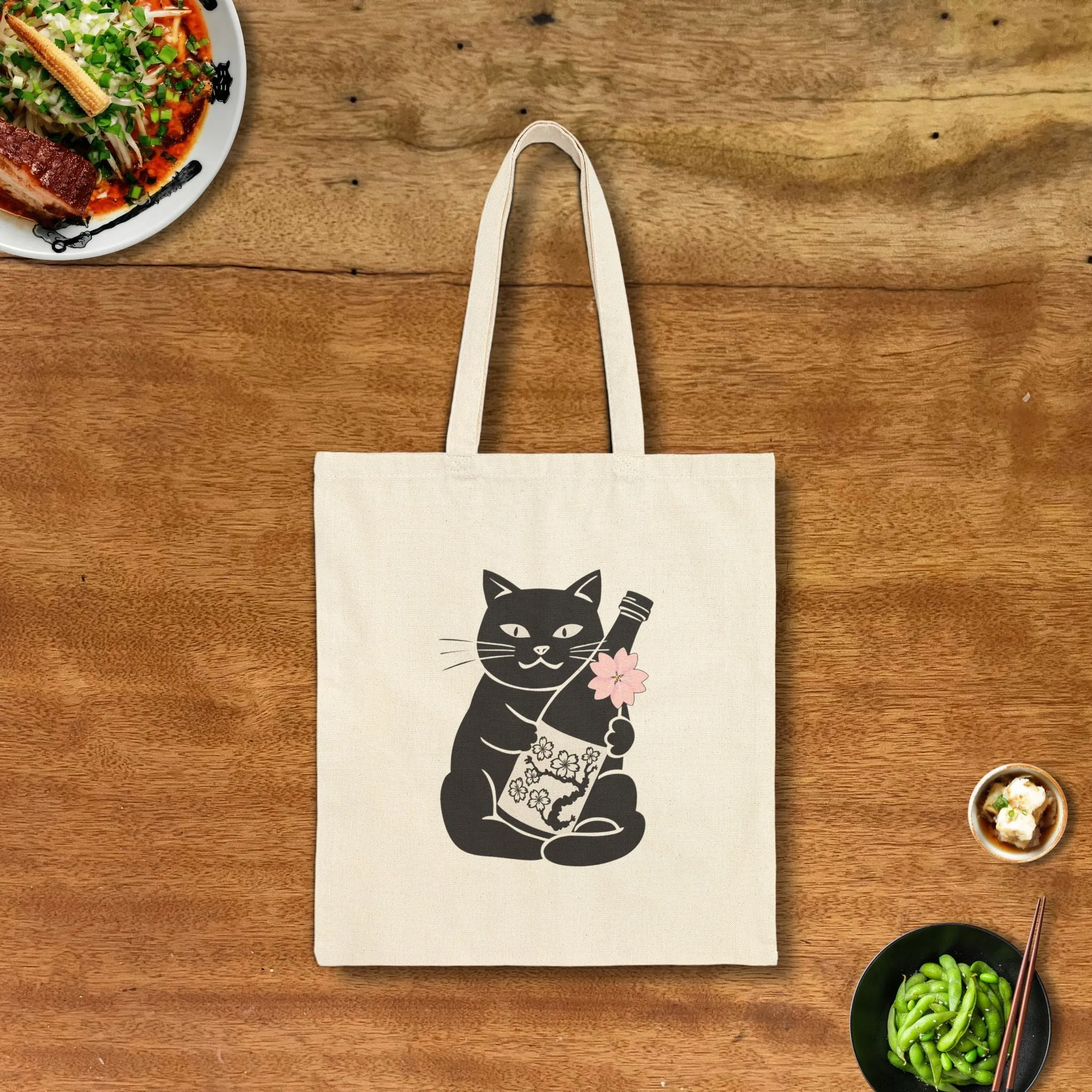 Sakura Sake Cat Tote Bag