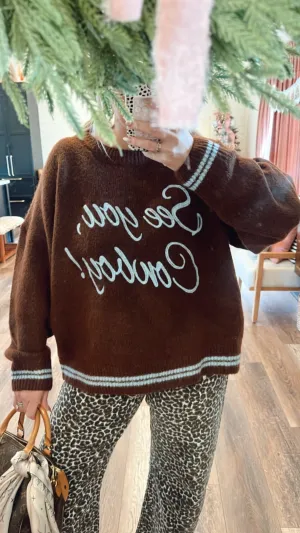 See You Cowboy Knit Sweater - Chocolate Brown