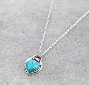 Silver Arrow Stone Heart Necklace & Earrings - Turquoise & Pink