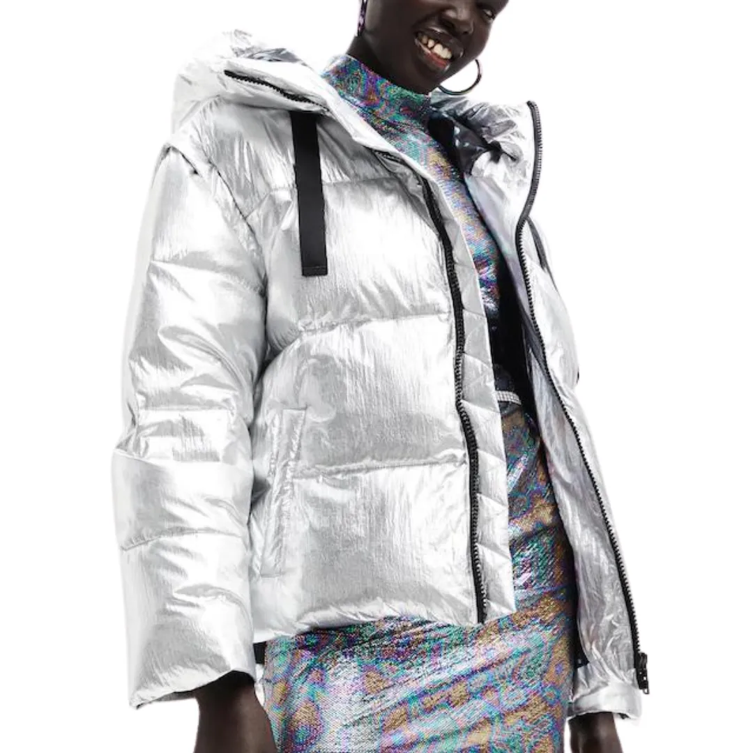 Silver Detachable Sleeve Quilted Jacket/Vest