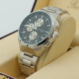 Silver PT Designer Bezel Metal Band Round Watch Diamond Cut Cuban Bracelet G89S
