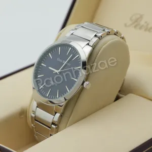 Silver PT Designer Bezel Metal Band Round Watch Diamond Cut Cuban Bracelet G94S