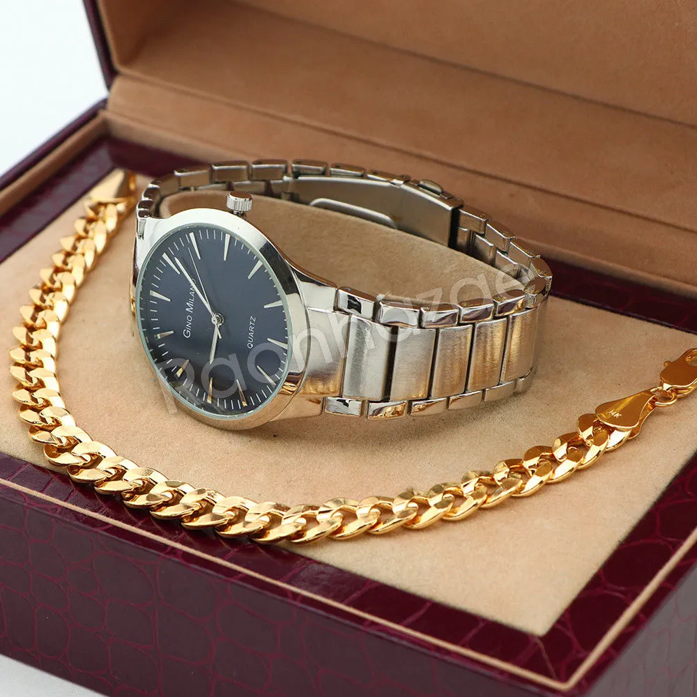 Silver PT Designer Bezel Metal Band Round Watch Diamond Cut Cuban Bracelet G94S