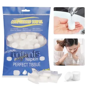 Simfree 100PCS Compressed Towel,Disposable Face Compressed Towel,Disposable Portable Face Towel Mini Tablets Cotton Coin Tissue for Travel,Camping,Hiking,Sports, Home Compressed Hand Wipes(Blue)