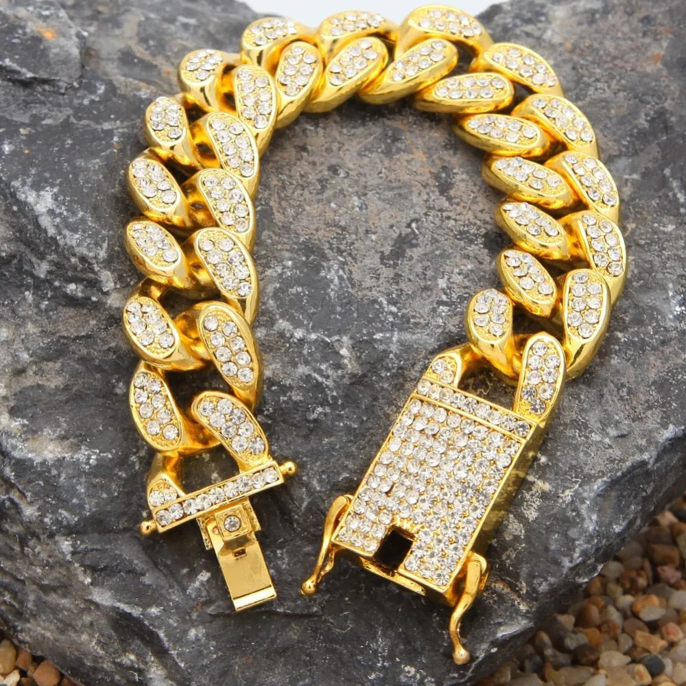 Simulated Diamonds Bracelet Cuban link