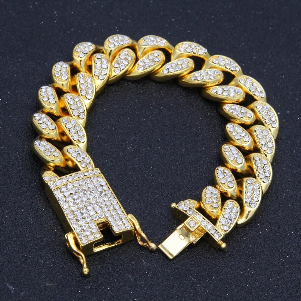 Simulated Diamonds Bracelet Cuban link