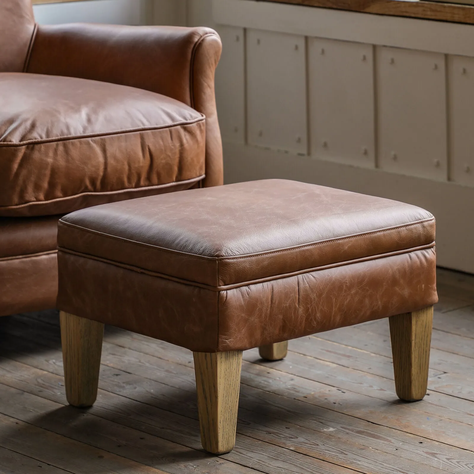 Sir Alfred Vintage Leather Footstool
