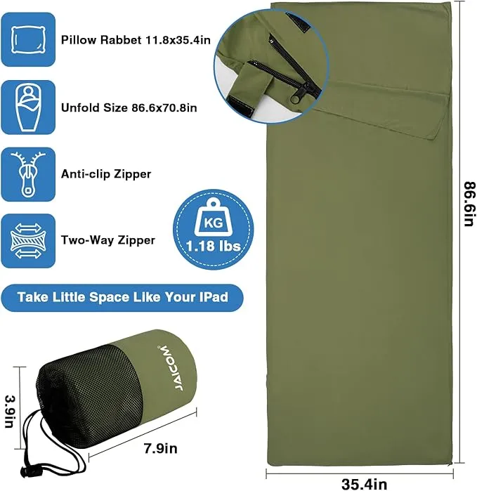 Sleeping Bag Liner, Adult Sleep Sack & Travel Sheets, Ultralight and Portable Camping Sheets - Suitable for Hotel, Camping, Hostels, Business Trips, Tanning, Bed, Backpacking