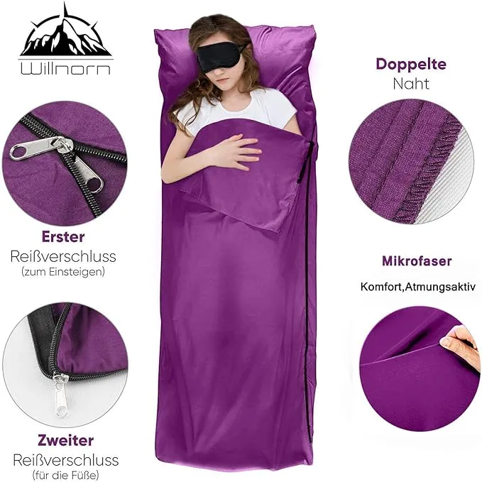 Sleeping Bag Liner,Travel Sheets & Adult Sleep Sack for Backpacking,Hotels & Hostels,Lightweight Single Camping Sleeping Bag Liners for Travel