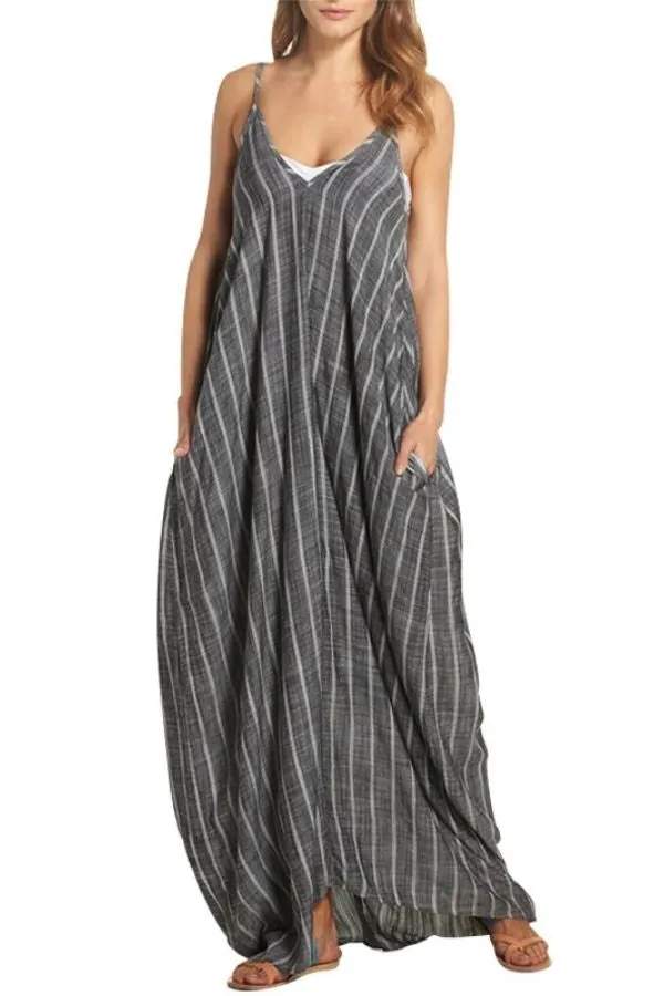 Sleeveless Stripe Printing Maxi Dress