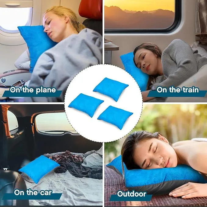 Soaoo 3 Pcs Camping Pillow Inflatable Compressible Memory Foam Foldable Travel Pillow Packable Pillow with Storage Bag for Adult Kid Backpacking Sleeping Traveling Hiking Car Essential Gear (Blue)
