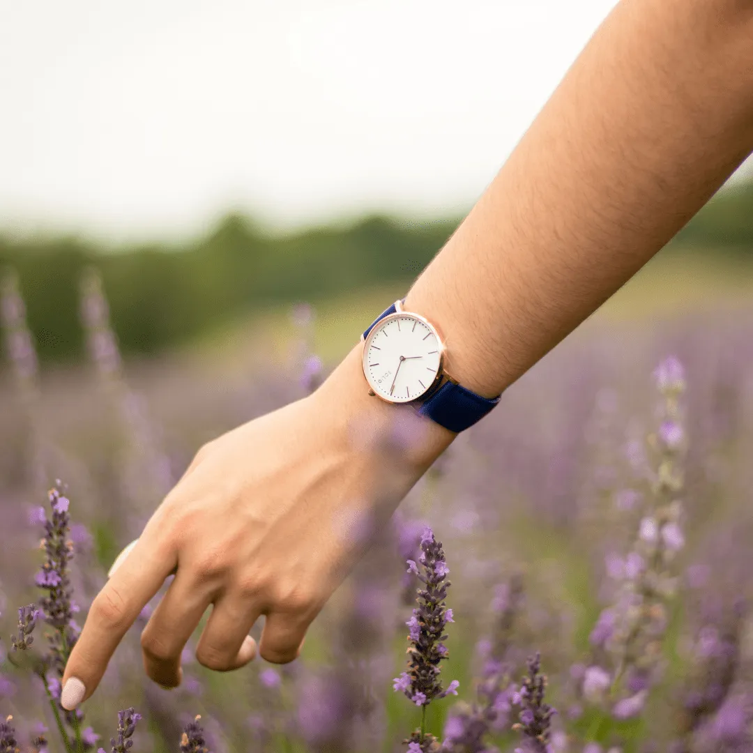 Solar Watch with White & Rose Gold Dial  | Cream Vegan Leather Strap