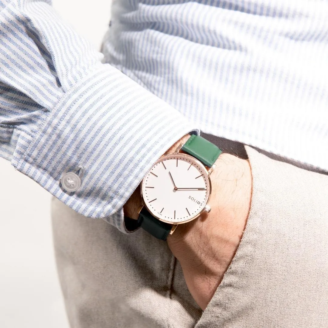 Solar Watch with White & Rose Gold Dial  | Cream Vegan Leather Strap