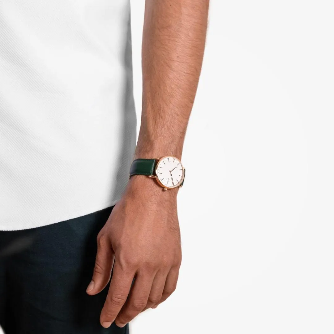 Solar Watch with White & Rose Gold Dial  | Cream Vegan Leather Strap