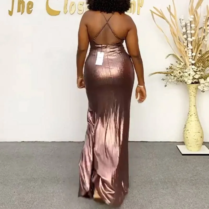 Solid Deep V-Neck Sleeveless Maxi Dress