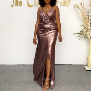 Solid Deep V-Neck Sleeveless Maxi Dress